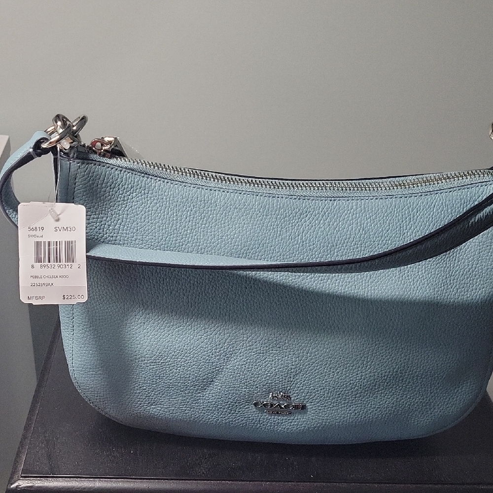 Coach Blue Hobo Bag with Crescent Shape and Minimalist Design